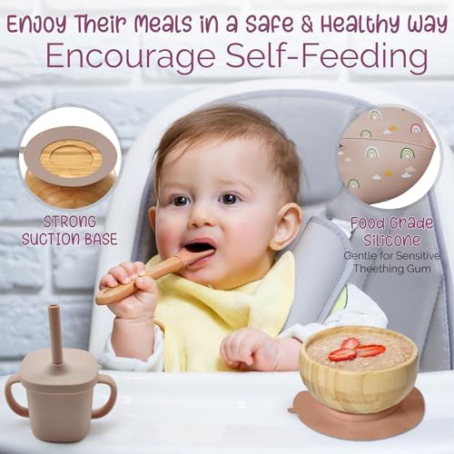 TEAMKO® Silicone Baby Feeding Set: Bamboo Baby Plate and Bowl, Cup & Placemat - Image 2