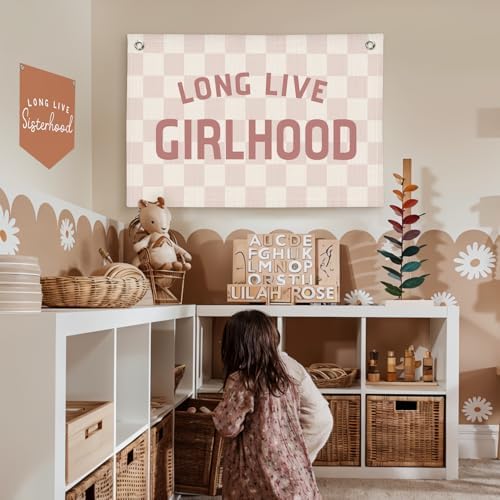 Lacama Girls Room Wall Art Decor, Long Live Girlhood Linen Banner - Image 3