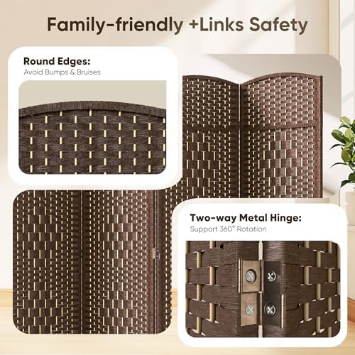 JOSTYLE Rattan Room Divider, 6-Panel Folding Privacy Screen 6ft. Extra Wide - Image 6