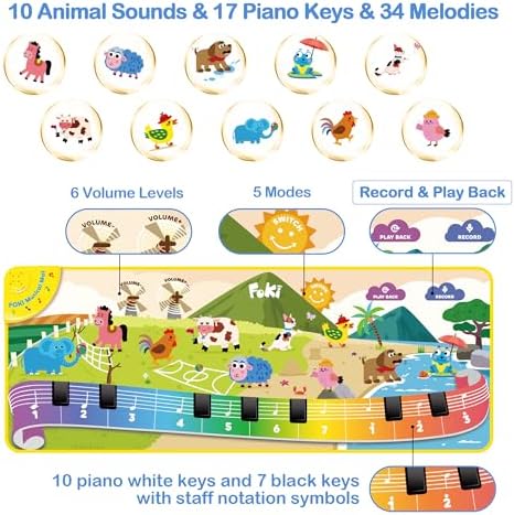 FOKI Piano Mat for Baby & Toddler Gifts, 61 Sounds, 43.3 x 16.5 in - Image 2