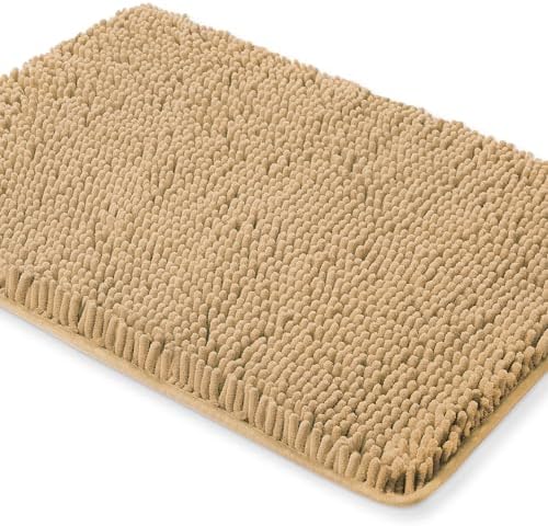 Yeaban Chenille Beige Bathroom Rug 26"x44", Non-Slip Rubber Backing by Yeaban
