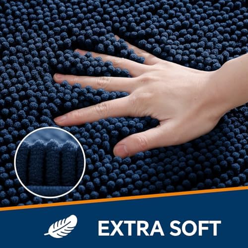 Chenille Bathroom Runner Rug 17"x47" Navy Blue, Plush Bath Mat - Image 3