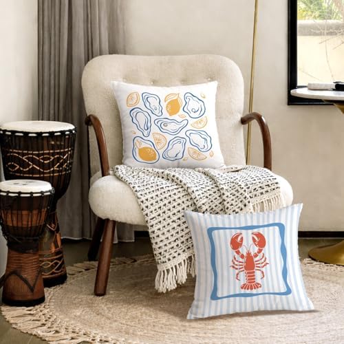 Summer Seashell Lemon Lobster Pillow Covers 18x18, Crawfish Boil Party - Image 4