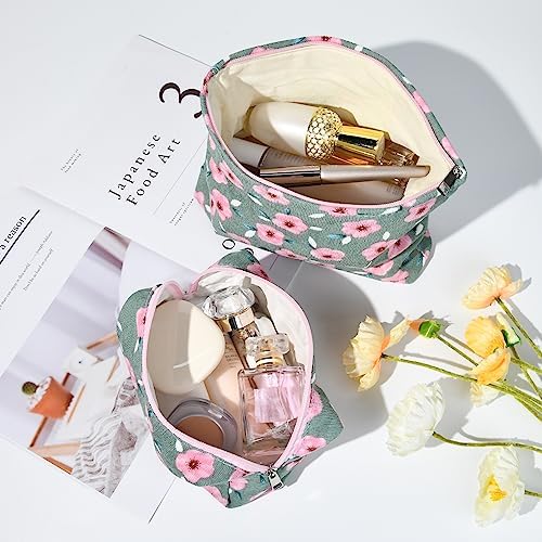SOIDRAM 2 Pieces Sakura Makeup Bag Large Cosmetic Bag Capacity Canvas Mix - Image 5
