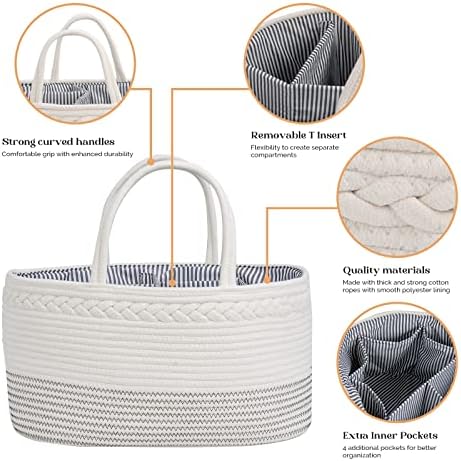luxury little Diaper Caddy Organizer, Large Cotton Rope Nursery Baby Basket - Image 5