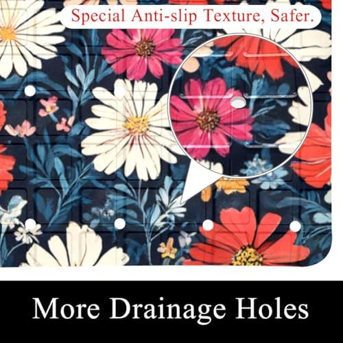 Shower Mat Non Slip 26.8 x 15.1 Inches, Colorful Flowers Bathtub Mat Shower - Image 2