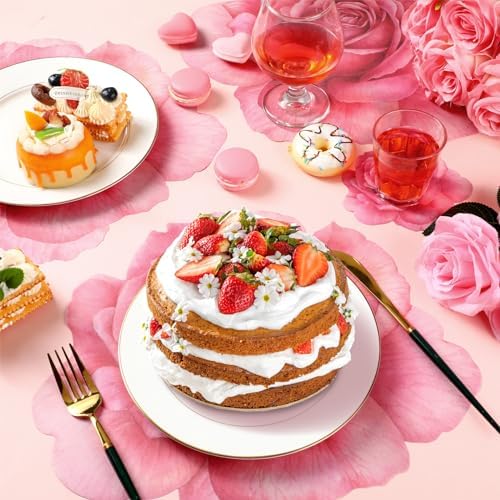 Geosar 200 Pcs Pink Floral Paper Placemats and Coasters Rose Flower Design - Image 2