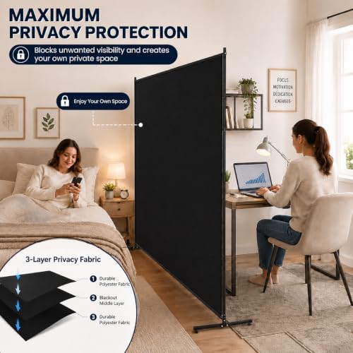 Room Divider, 72x72Inch Large Single Panel Privacy Screen - Image 2