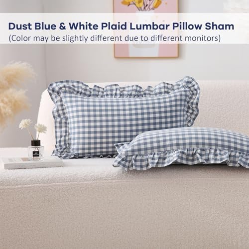 2 Pack Dust Blue Gingham Lumbar Throw Pillow Shams 12''x20'' - Image 2