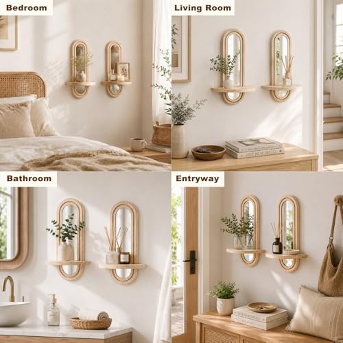 Artilady Floating Shelves with Arched Mirror, Boho Wall Decor - Image 4