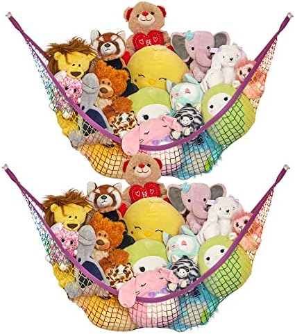 Large Stuffed Animal Storage Hammock 2 Pack | Holds 12 lbs | Corner Stuffed by LillysLove