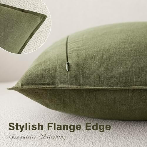 Foindtower Decorative Linen Lumbar Throw Pillow Covers 12x20 Olive Green - Image 3