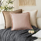 Foindtower Decorative Linen Fringe Throw Pillow Covers 16×16 Light Pink - Image 5