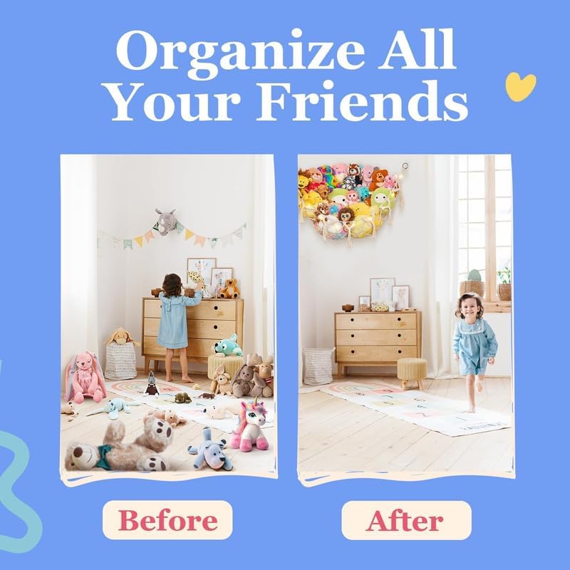 Large Macrame Stuffed Animal Storage Hammock w/Lights 2 Pack | Holds 12 lbs | - Image 5