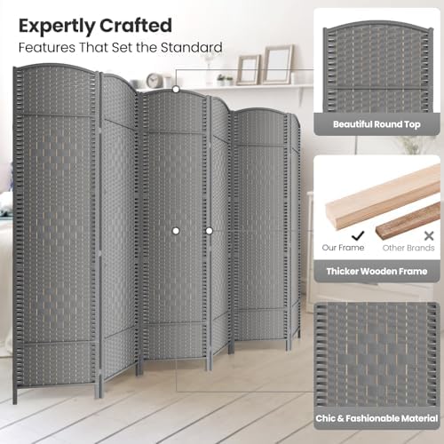 6 Panel Folding Room Divider, Woven Privacy Screen - Image 2