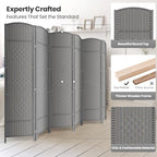 6 Panel Folding Room Divider, Woven Privacy Screen - Image 2