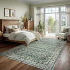 Dark Green Area Rugs 8x10 for Bedroom Washable Floral Distressed Carpet - Image 5