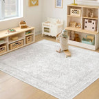5x7 Area Rugs for Living Room: Washable Vintage Floral Rug Low Pile Non-Slip - Image 4