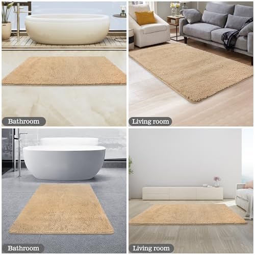Yeaban Chenille Ivory Cream Bathroom Rug 30"x50", Non-Slip Rubber Backing - Image 5