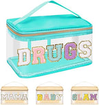 Iqimott Preppy Clear Makeup Bag Cosmetic Pouch, Chenille Letter Cosmetic Bag by Iqimott