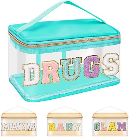 Iqimott Preppy Clear Makeup Bag Cosmetic Pouch, Chenille Letter Cosmetic Bag by Iqimott