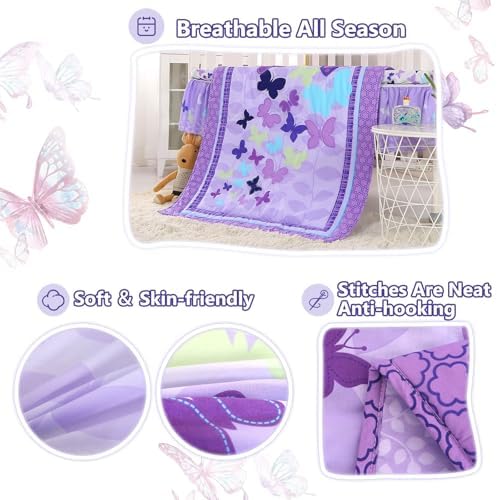 Butterfly Crib Bedding Set for Girls 3 Piece Baby Girl Bedding Sets Purple - Image 6
