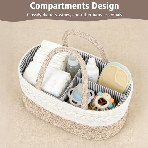 Diaper Caddy Organizer, Cotton Rope Baby Basket - Image 4