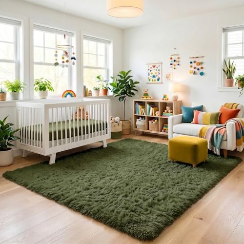 Amdrebio Olive Green Shag Plush Area Rug 4x6 - Image 6