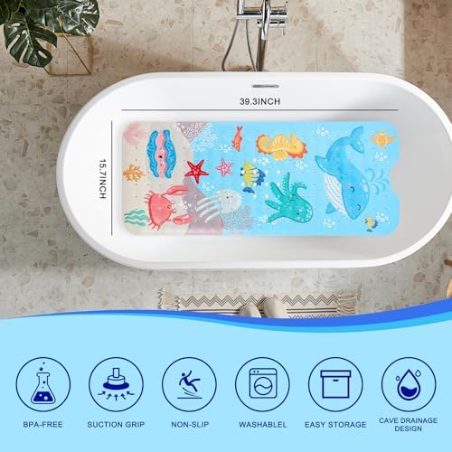 PRATIQUE Kids Bath Mat for Tub Non Slip，40 X 16 Inch Extra Long Kids Bathtub - Image 2