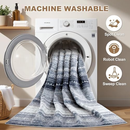 Nakagishi Boho 6x9 Area Rug Living Room Rugs Machine Washable Blue - Image 2