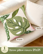 Embroidered Throw Pillow Cover, 18x18 Inch, Monstera Leaves - Image 4