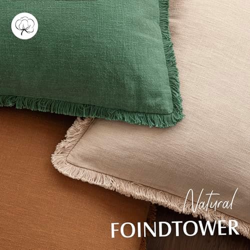 Foindtower Decorative Linen Fringe Throw Pillow Covers 18×18 Pine Green - Image 4