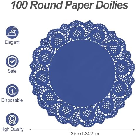 MCEAST 100 Pack Round Blue Paper Doilies 13.5 Inches Lace Place Mats Rustic - Image 2