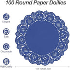 MCEAST 100 Pack Round Blue Paper Doilies 13.5 Inches Lace Place Mats Rustic - Image 2