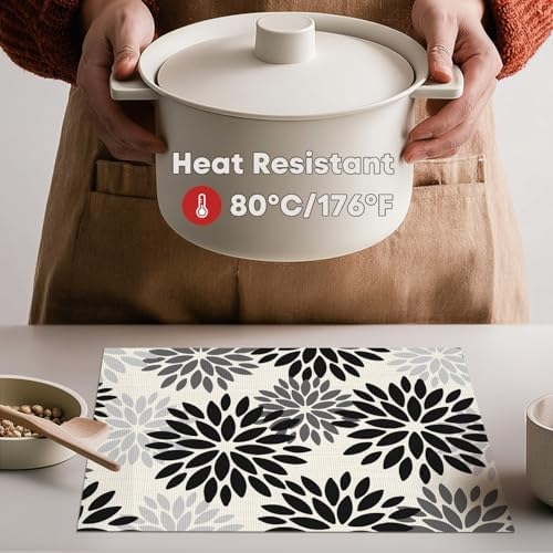Artoid Mode Floral Vinyl Placemats Set of 4, Heat Resistant Washable Non-Slip - Image 3
