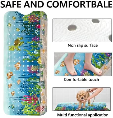 LNOND Sea Turtle Bath Mat for Tub for Kids, Ocean Bathtub Mat, Kids Bath Mats - Image 2