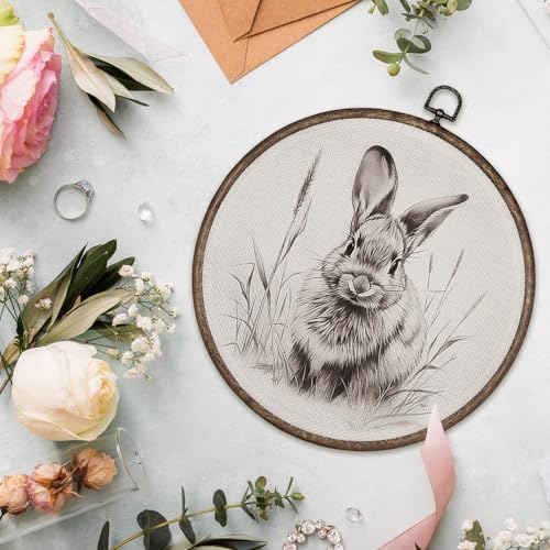 GWFSJYU Vintage Bunny Rabbit Framed Wall Art, Easter Farmhouse Bunnies Round - Image 3