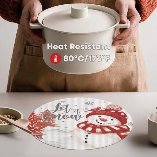 Artoid Mode Red Winter Snowman Vinyl Round Placemats Set of 4, 14 Inch Washable - Image 3