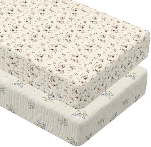 Breling 2 Pcs Muslin Botanical and Orchid Print Crib Sheets by Breling