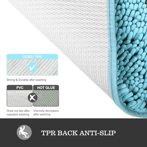 Yeaban Chenille Sky Blue Bathroom Rug 40"x60", Non-Slip Rubber Backing - Image 3