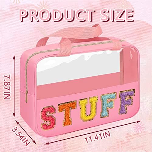 Iqimott Chenille Letter Patch Stuff Bag, Preppy Clear Makeup Cosmetic Bag Large - Image 2