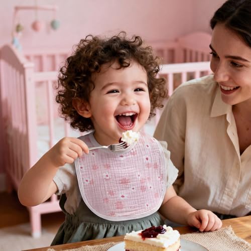 Muslin Bibs for Baby Girl, Adjustable Fit for Drooling and Teething Toddler - Image 2