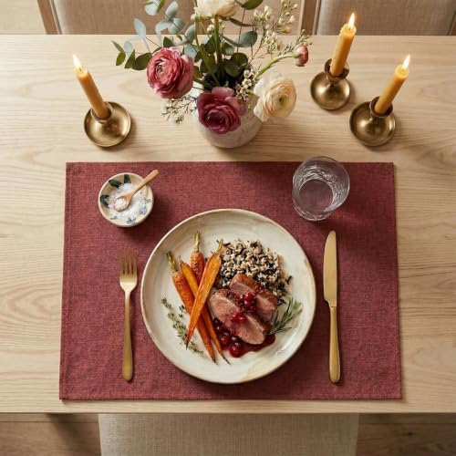 Artoid Mode Dark Red Placemats Set of 6, 12x18 Inch Christmas Valentine's Day - Image 3