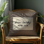 How Lucky are We Brown Gingham Pillow Cover 18x18, Trendy Minimalist Home Decor - Image 4