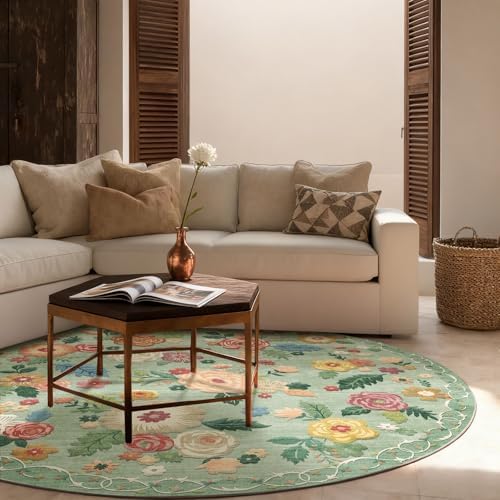 4ft Washable Round Rugs for Bedroom: Circle Living Room Rug Vintage Non Slip - Image 3