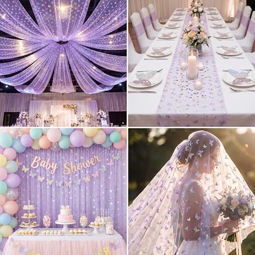 4 Pcs Iridescent Butterfly Table Runner Purple Glitter - Image 6