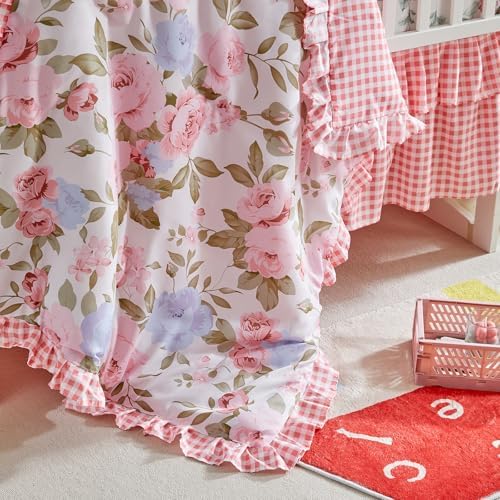 3 Pieces Pink Blue Rose Flowers Mini Crib Bedding Set Baby Ruffled Quilted - Image 6
