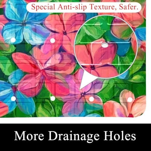 Shower Mat Non Slip 26.8 x 15.1 Inches, Colorful Flower Bathtub Mat Shower - Image 2