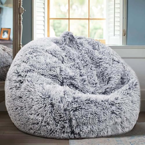 Fluffy Stuffed Animal Storage Bean Bag Chair Cover, Faux Fur Comfy Bean Bag by Unknown