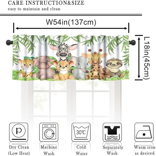 Jungle Animals Valance Curtains Forest Tropical Leaf Green Print Window - Image 2